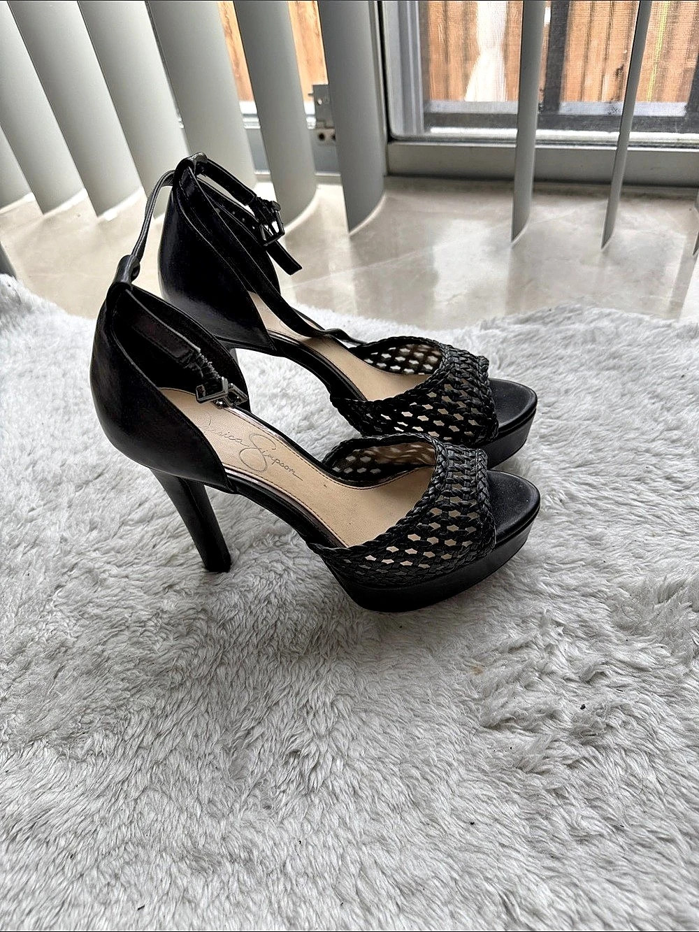 Jessica Simpson Beeya Platform Sandal Black Peep Toe Platform Heels US 7M